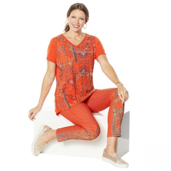 NWT DG2 Burnout Embellished Top XS Rust Paisley - Picture 3 of 7